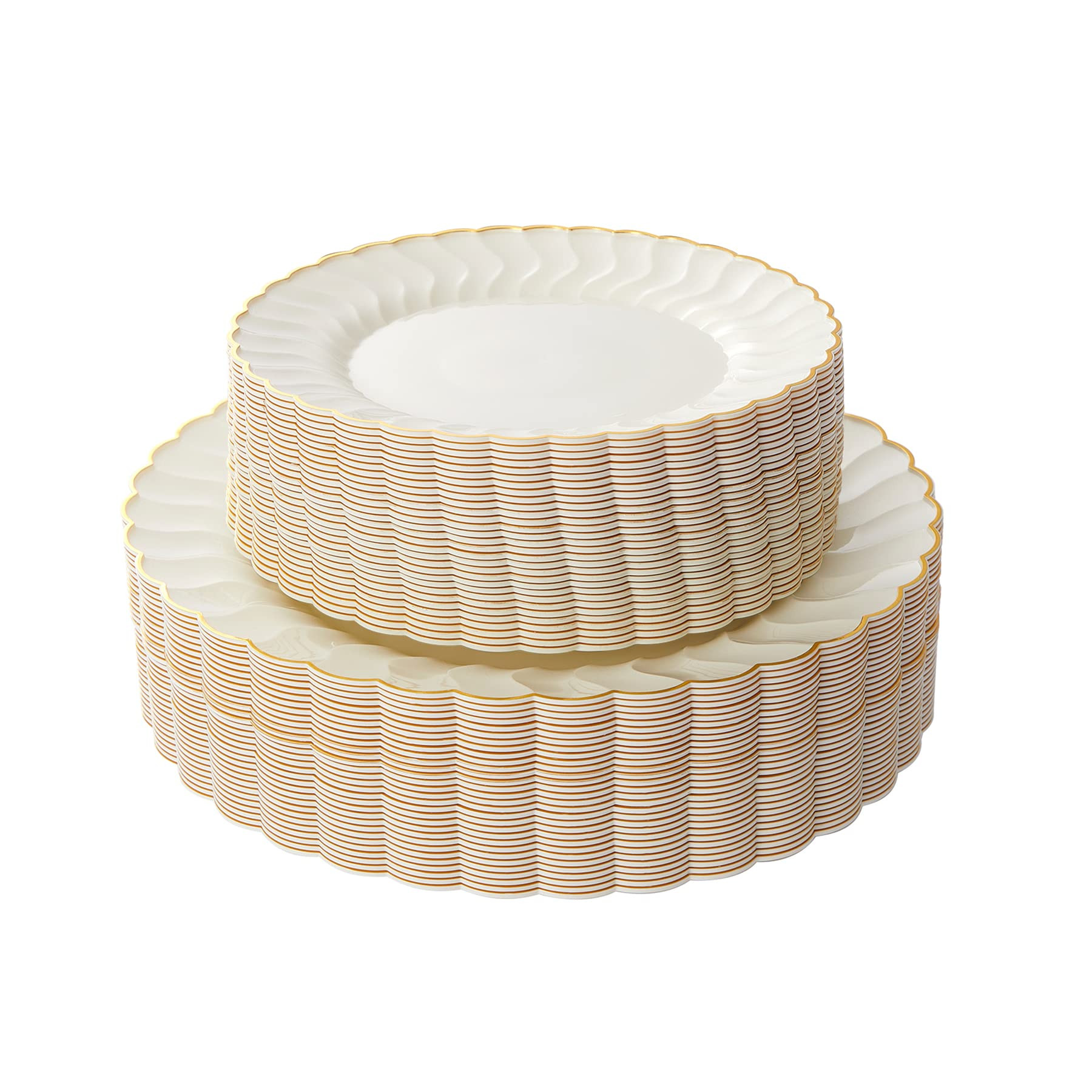 Lullaby 60PCS Ivory Scalloped Plastic Plates with Gold Rim, Disposable Elegant Plates Include 30p... | Amazon (US)