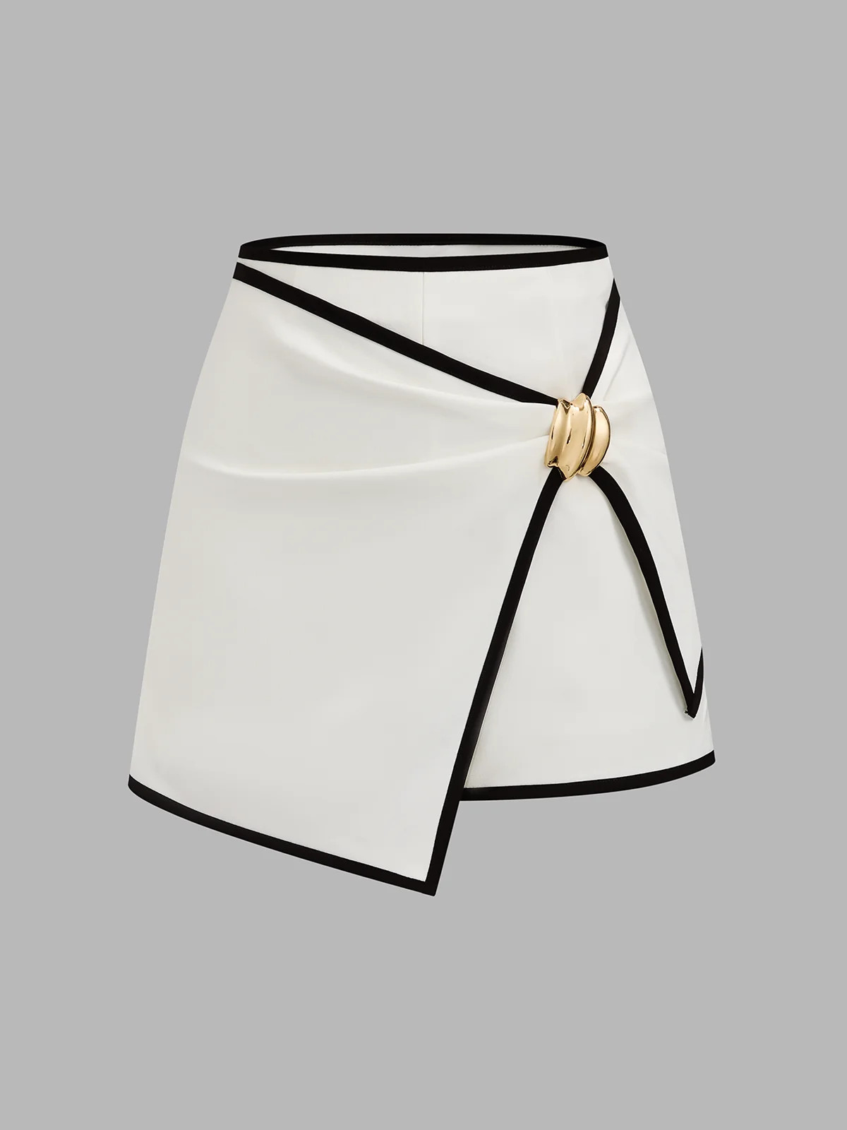 Metal Buckle Contrast Trim Asymmetrical Skort | Commense