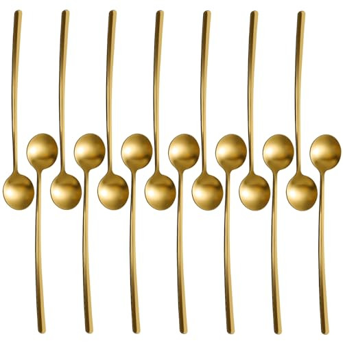HANSGO 14PCS Coffee Spoons Set, 6.7 Inches Gold Tea Spoons, Stirring Spoons, Gold Spoons Long Handle, Long Spoons for Stirring, Cocktail Coffee Bar Accessories | Amazon (US)