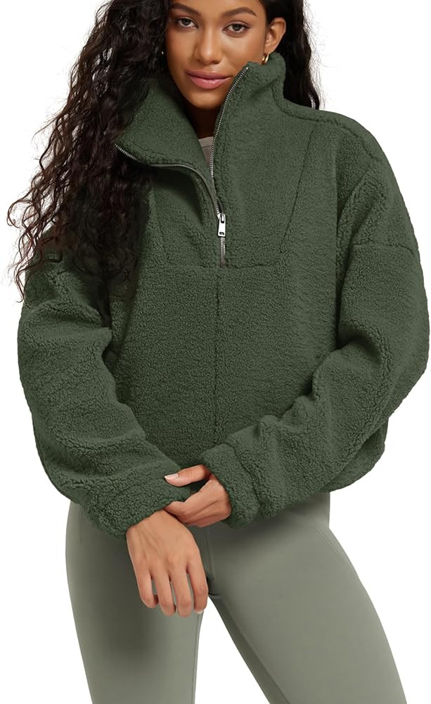 ODODOS Women's Sherpa Fleece Half-Zip Pullover - Cozy Warm Long Sleeve Sweatshirt Cinchable Outer... | Amazon (US)