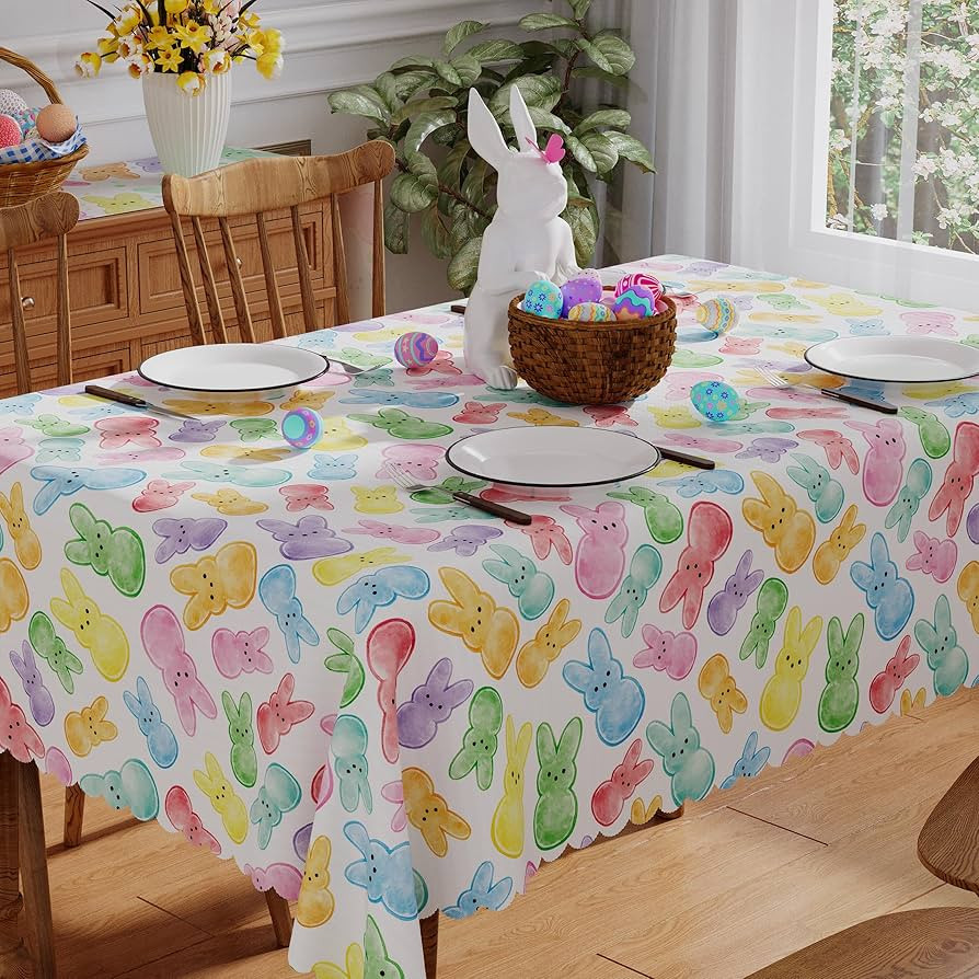 Siilues Easter Tablecloth Rectangle 60x84 Inch, Washable Colorful Bunny Easter Table Cloth Season... | Amazon (US)