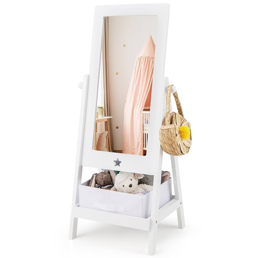 Costzon Kids Full Length Mirror, Princess Floor Free Standing Mirror w/Storage Shelf & Basket, 36... | Amazon (US)