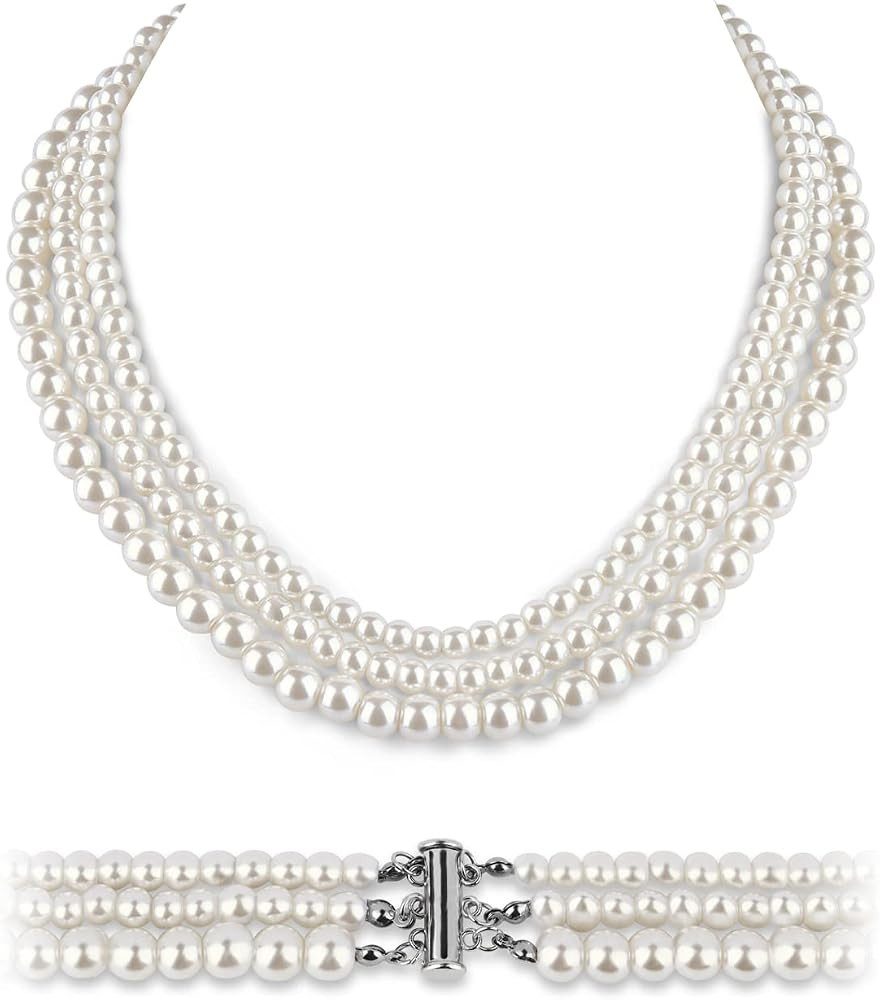 Gradual Layered Pearl Necklace Women: White Pearl Strand Choker Necklaces for Woman Fashion Jewel... | Amazon (US)