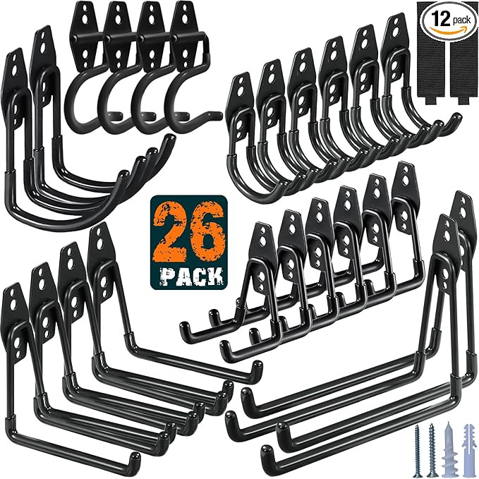 26 Pack Garage Hooks Heavy Duty Utility Steel with Anti-Slip Coating Wall Mount Storage Organizer... | Amazon (US)