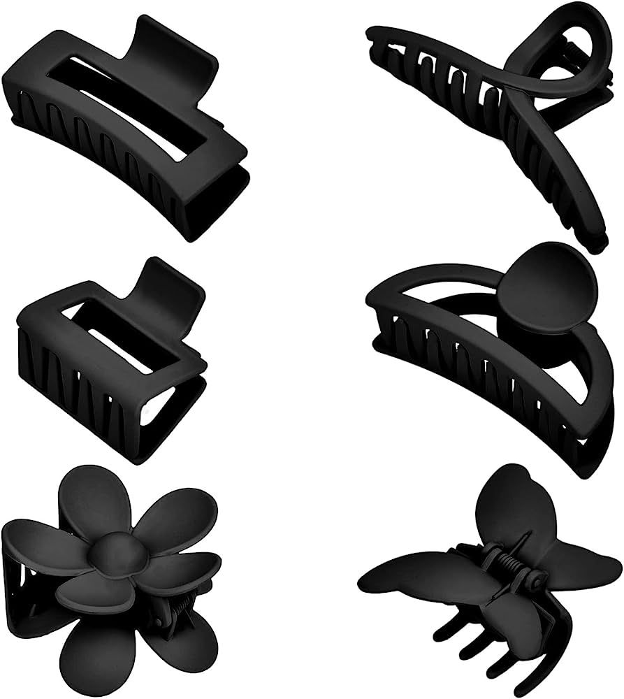 Black Hair Clips, 6 Pack Black Claw Clips for Thin Thick Hair 1.85-4.5 Inch Matte Non Slip Jaw Cl... | Amazon (US)