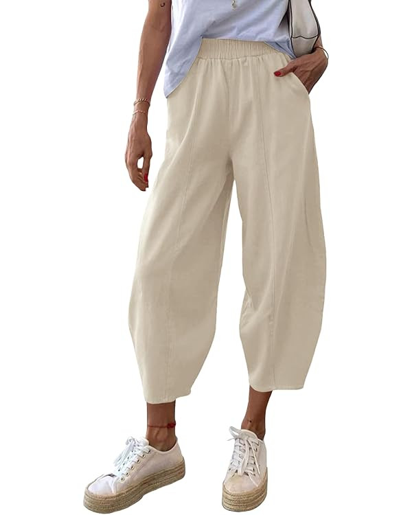 Cicy Bell Women's Summer High Waisted Baggy Pants Casual Cotton Harem Capris Slacks with Pockets | Amazon (US)