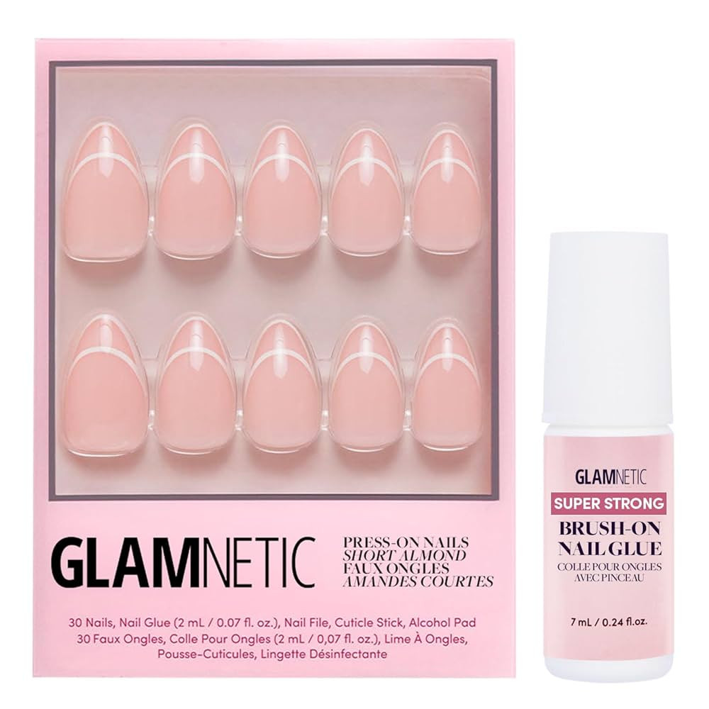Glamnetic Press On Nails & Brush On Nail Glue Bundle - Heavenly | Ombre French Tip Short Almond N... | Amazon (US)
