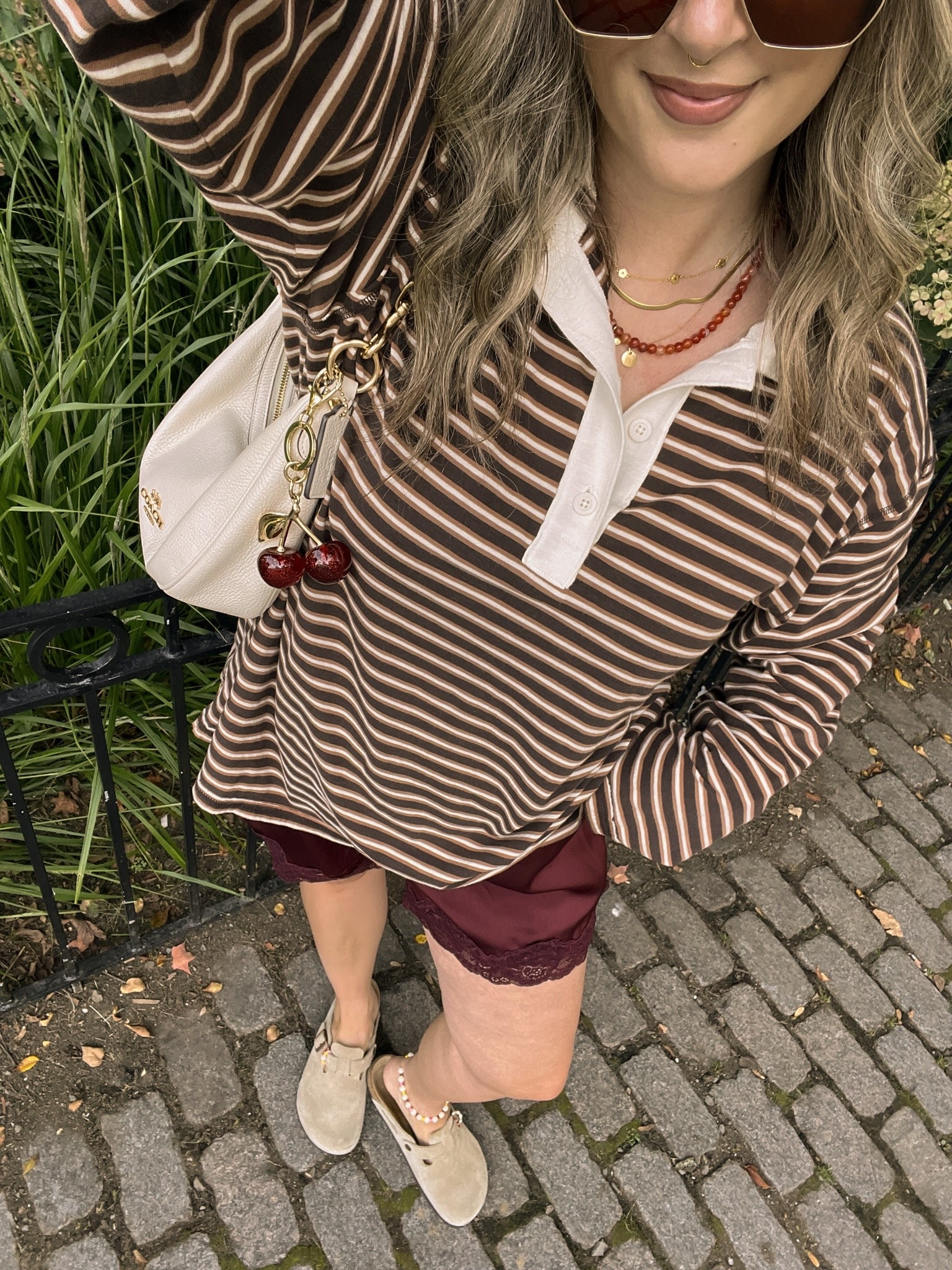 Fall ootd! Wearing L in the striped polo top and M in the lace shorts. I’m a 9.5-10 shoe and wear a 40 in the Birkenstock clogs

#LTKfall #LTKsale #LTKmidsize