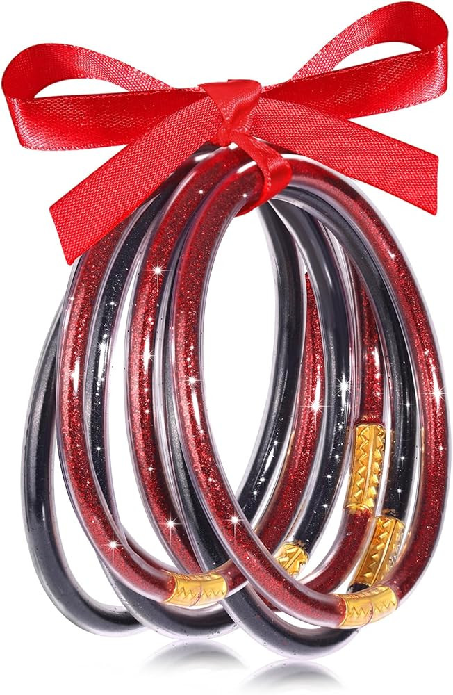 FAERLIIRY Crystal Jelly Bangles Bracelets Game Day Bracelets for Women Bamboo Filled Jelly Rhines... | Amazon (US)