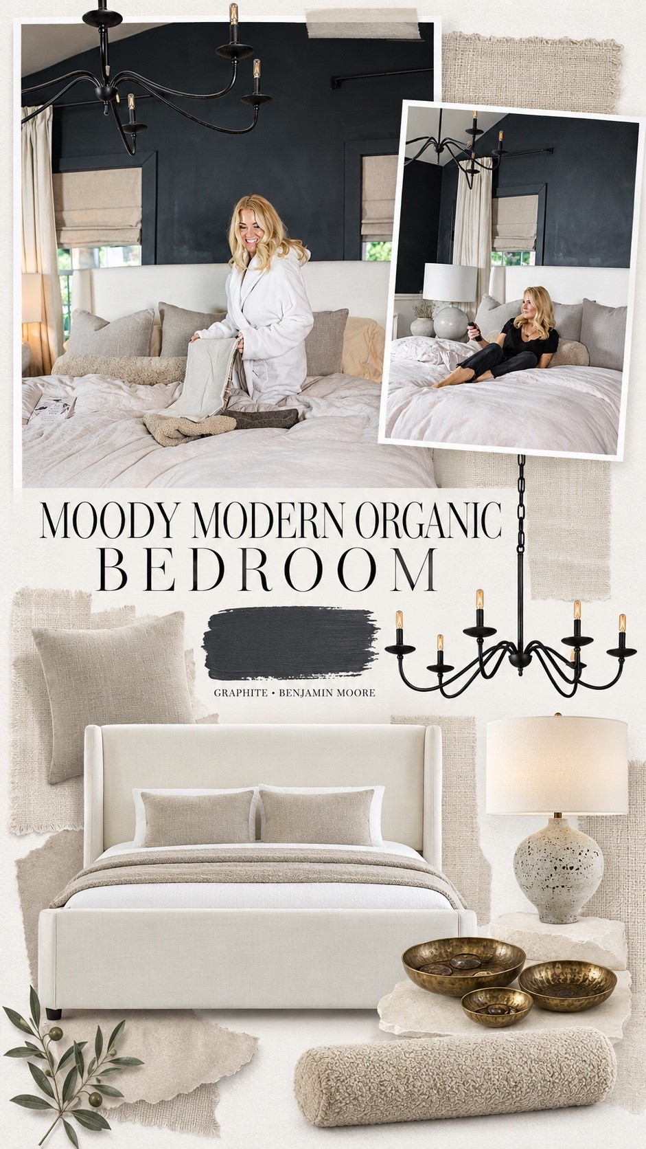 MOODY MODERN ORGANIC
BEDROOM

Our moody modern organic bedroom 🤎 Benjamin Moore Graphite walls create the coziest backdrop, while the ivory upholstered bed, soft linen pillows, sculptural lighting and antique brass accents keep the room feeling warm and inviting.

Shop the pieces from our bedroom below!

#LTKHome #LTKSaleAlert