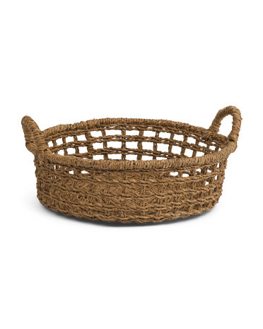 Handwoven Abaca Round Open Weave Tray With Handles | TJ Maxx