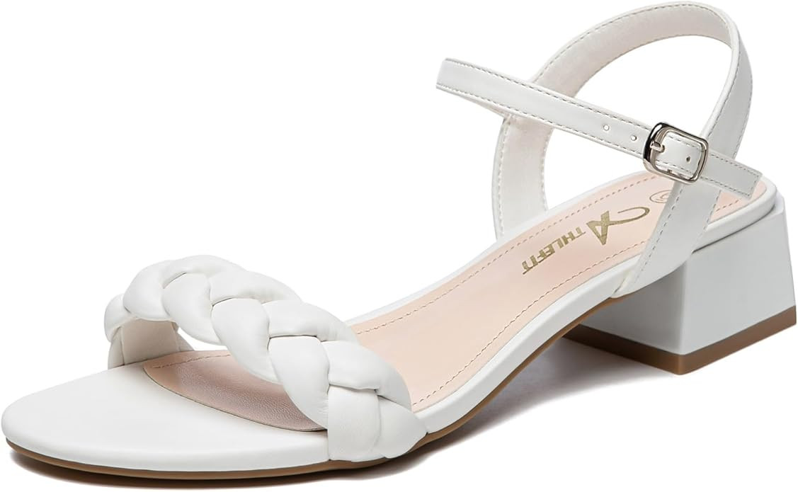Athlefit Women's Braided Chunky Heel Sandals Summer Open Toe Ankle Strap Low Heels Sandals | Amazon (US)