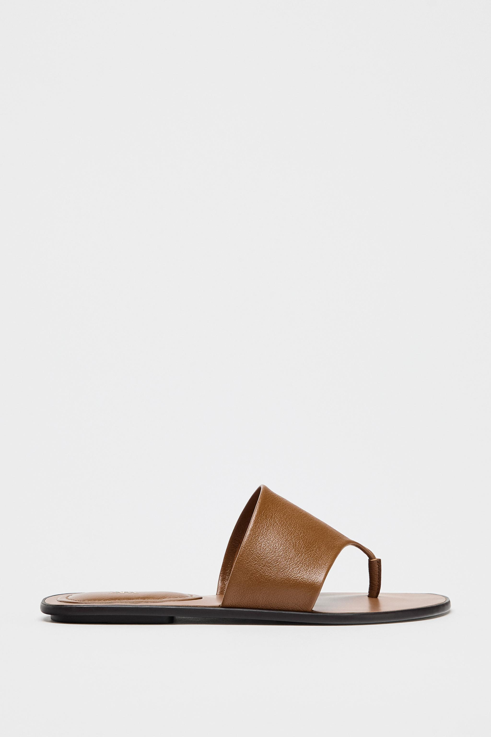 FLAT LEATHER SANDALS | Zara US
