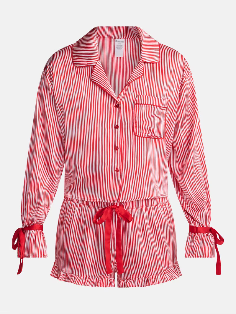 No Boundaries Holiday Satin Top and Shorts Sleepwear Set, 2 Piece, Women's XS-XXL | Walmart (US)