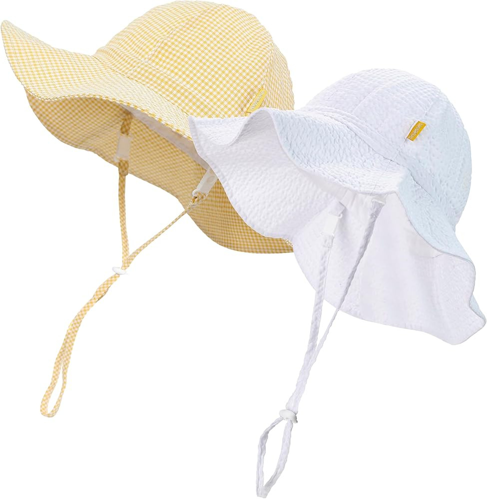 Baby & Toddler Wide Brim Sun Hats UPF 50+ Sun Protection Bucket Cap Cute Adjustable Hat in Seersu... | Amazon (US)