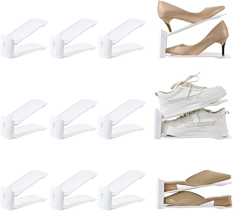 12 Pack Shoe Slots Organizer Adjustable Level Shoe Stacker Holder Storage Space Saving Sneakers D... | Amazon (US)