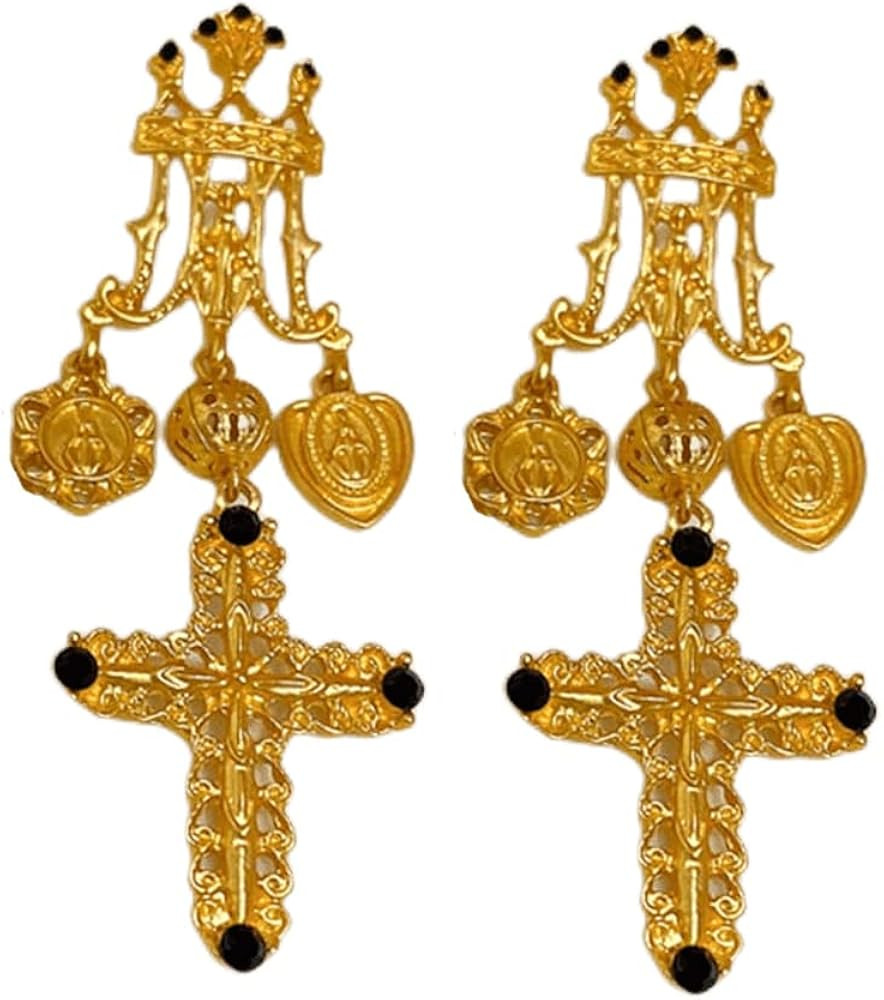 Vintage Rhinestone Cross Drop Earrings.Gold Heart Tassel Dangle Earrings Church Earrings Fashion ... | Amazon (US)