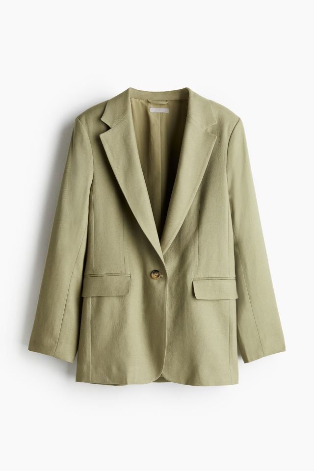 Linen-blend Blazer - Long sleeve - Regular length - Light beige - Ladies | H&M US | H&M (US + CA)