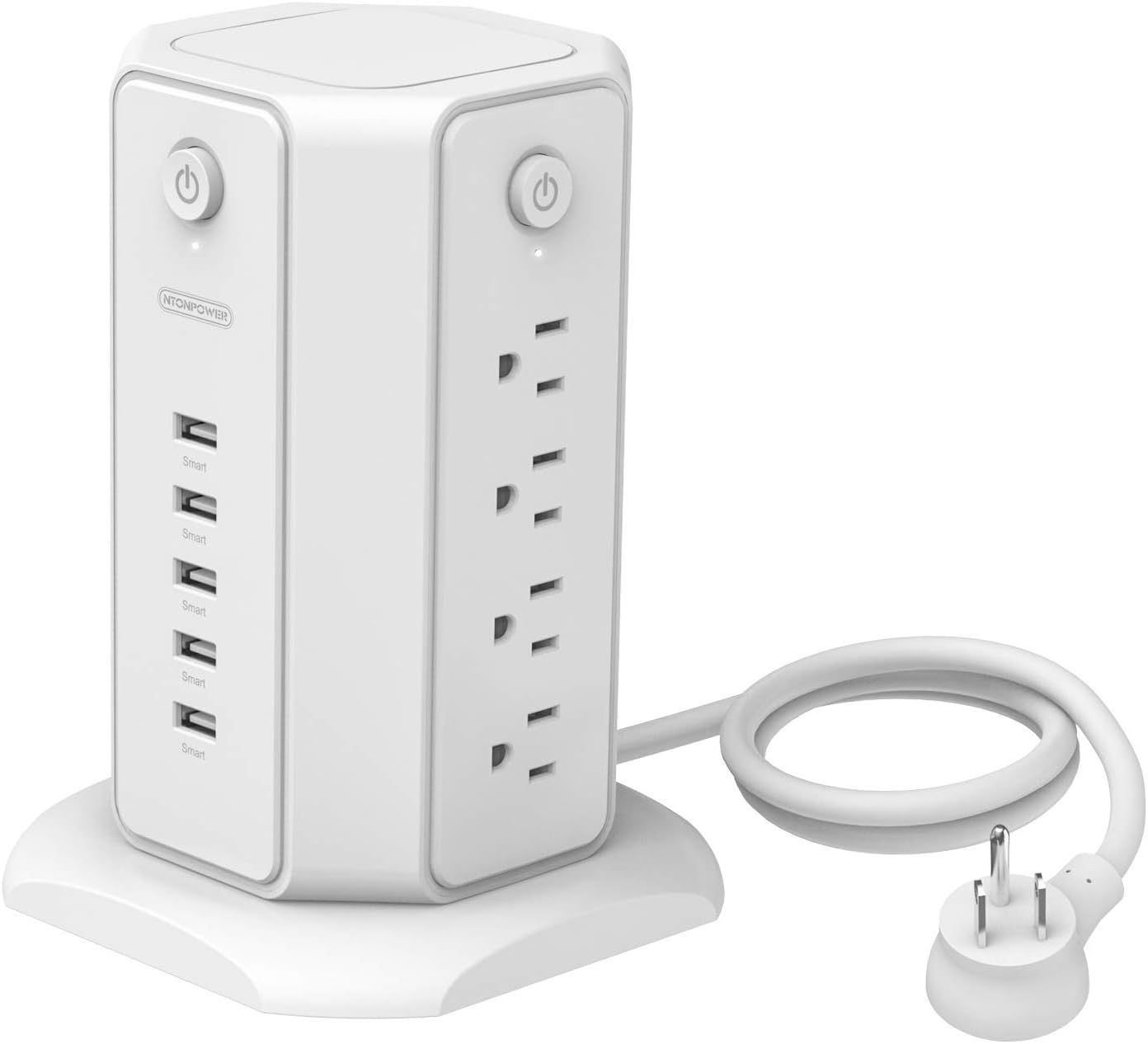 Power Strip Tower, NTONPOWER Flat Plug Surge Protector with 8 Outlets and 5 USB Desktop Charging ... | Amazon (US)