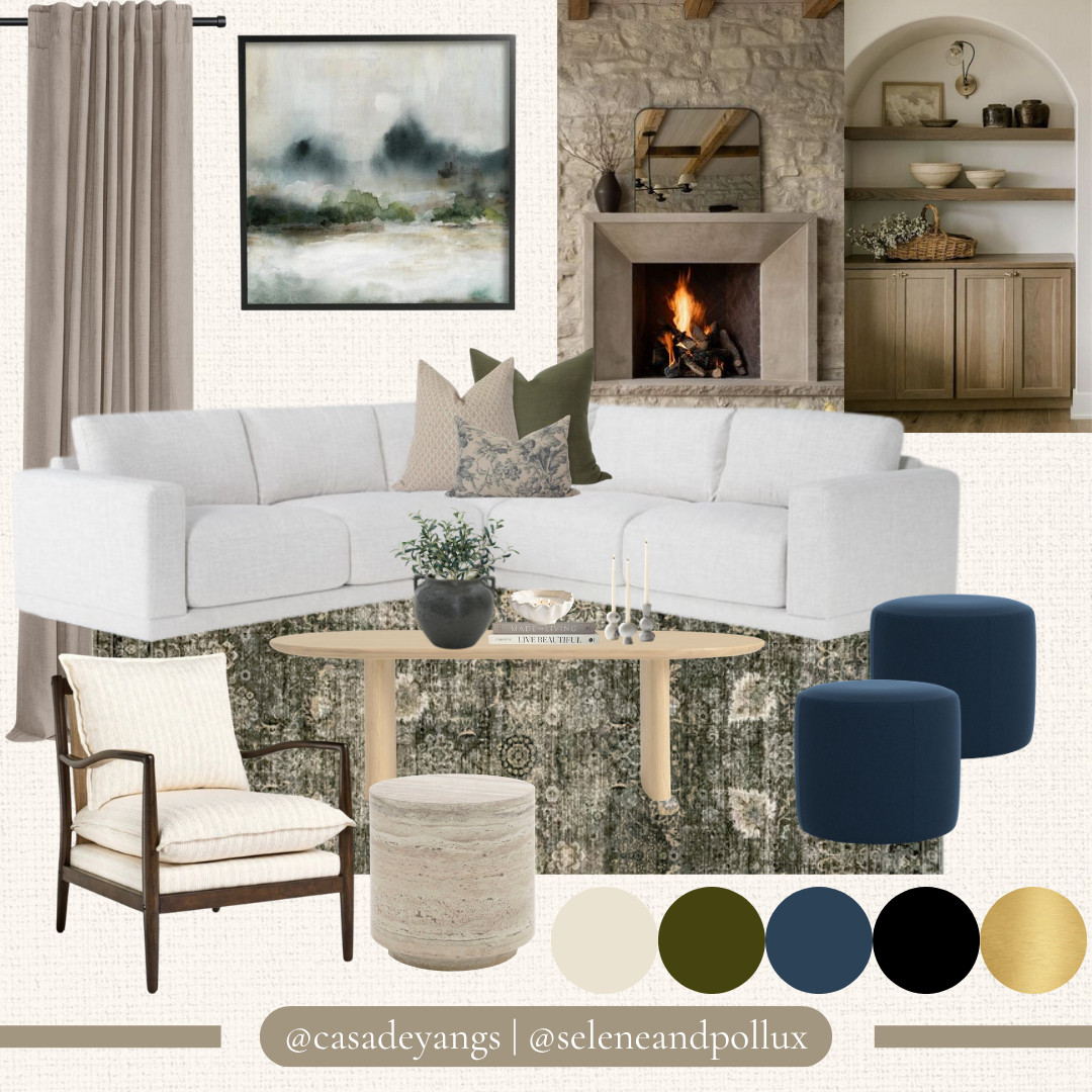 MOODBOARD | MOODBOARD MONDAY | MODERN SECTIONAL | BLUE AND GREEN ART | BLUE AND GREEN PILLOWS | GREEN TRADITIONAL AREA RUG | OVAL COFFEE TABLE | BLACK VASE WITH HANDLES | FAUX GREENERY  | TRAVERTINE SIDE TABLE | WALNUT ACCENT CHAIR | STRIPED ACCENT CHAIR | BLUE OTTOMANS | SHELL CANDLE | MODERN MARBLE CANDLE HOLDERS | INTERIOR DECOR BOOKS 

 #LTKHome