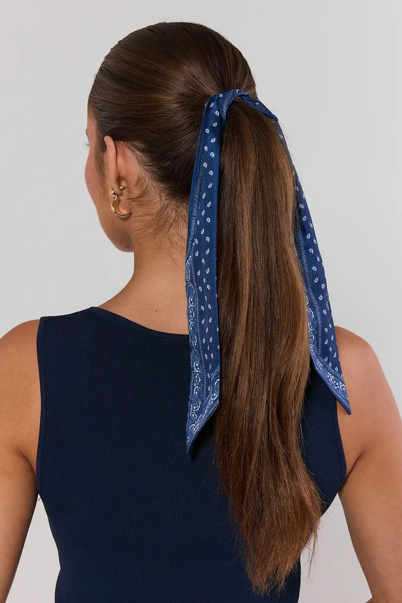 Blue Bandana Print Skinny Scarf | Avara