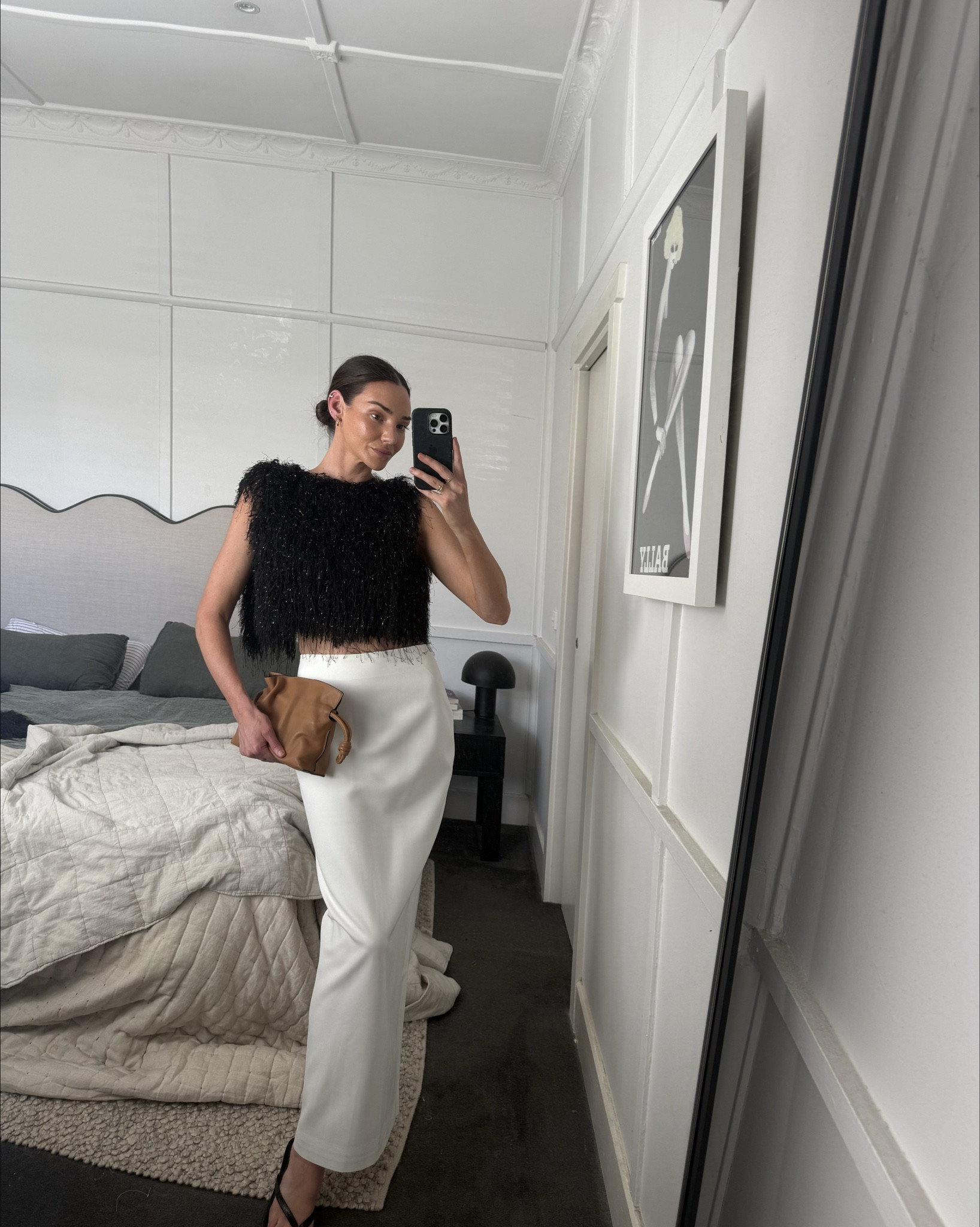 A chic date night or holiday party look

Fluffy black top (coming soon) 
White maxi structured high waisted skirt 
Tan leather black 
Black thong kitten heels 

#LTKaustralia #LTKdatenight #LTKsummer