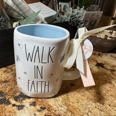 Rae Dunn 🦋WALK IN FAITH With BLUE FLOWERS🦋Coffee/Tea Mug NEW | eBay US