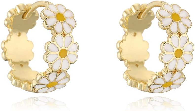 Cute Daisy Flower Hoop Earrings for Women Dainty Yellow White Enamel Lucky Floral Small Huggie Ho... | Amazon (US)