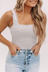 Ivory Black Striped Ruffle Ribbed Bodysuit | Lane 201 Boutique