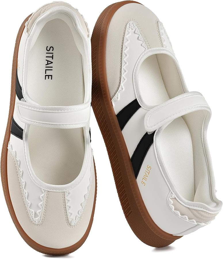 Women's Retro Mary Jane Sneakers Ballet Flats Fashion Tennis Walking Shoes | Amazon (US)