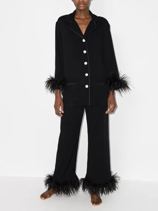 Sleeper Feather Detail Pajama Set | Black | FARFETCH | Farfetch Global