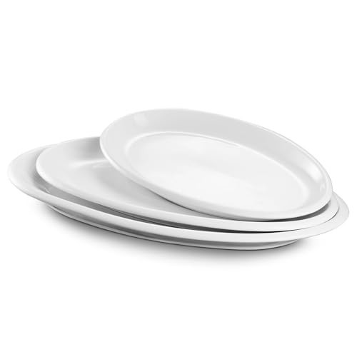 DOWAN Large Serving Platter, 16"/14"/12" Oval Platters Oven Safe, White Serving Plates for Wedding Decor, Ceramic Serving Dish for Entertaining Food, Set of 3 | Amazon (US)