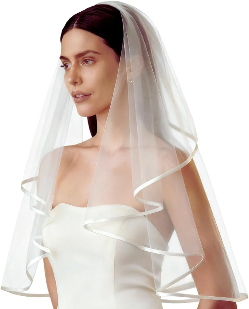 Nanchor Bridal Veil Women's Simple Tulle Short Wedding Veil Satin Edge With Comb for Wedding Bach... | Amazon (US)