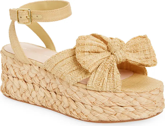 Gaby Pleated Bow Braided Raffia Platform Sandal (Women) | Nordstrom