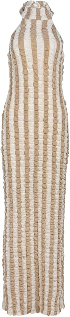 Womens Casual Sexy Halter Sleeveless Sundresses Bubble Textured Backless Prom Cocktail Maxi Dress... | Amazon (US)