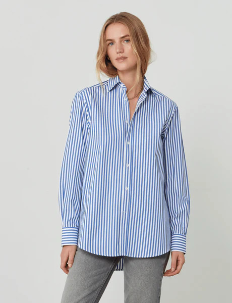The Boyfriend: Fine Poplin, Royal Blue Stripe | With Nothing Underneath