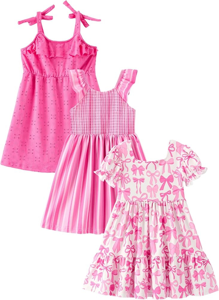 Girls’ Dress 3-Pack, Sleeveless & Puff Sleeve Summer Dresses for Toddlers & Kids, Ages 1-10 | Amazon (US)