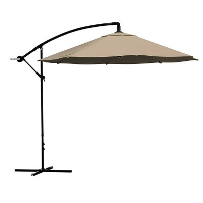 Offset Patio Umbrella – 10 Ft Cantilever Canopy with Heavy-Duty Steel Ribs - Outdoor Umbrella with Base Included by Nature Spring (Sand) | Target