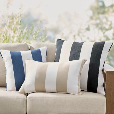 Awning Stripe Piped Outdoor Pillow | Grandin Road