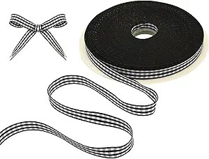 TONIFUL 3/8 Inch x 50 Yards Gingham Buffalo Checkered Ribbon Black and White Fabric Ribbon for Va... | Amazon (US)