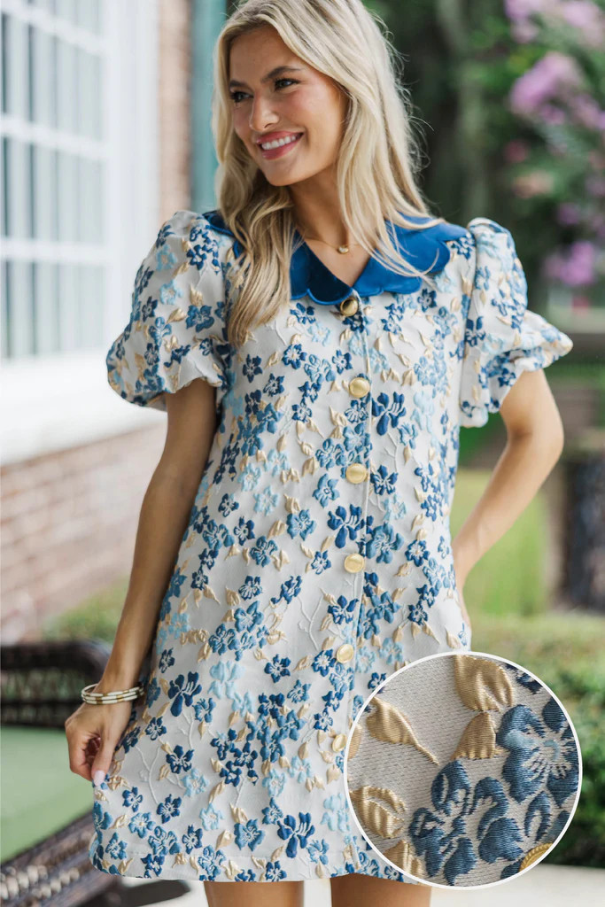 The Beauty In Me Navy Brocade Dress | The Mint Julep Boutique