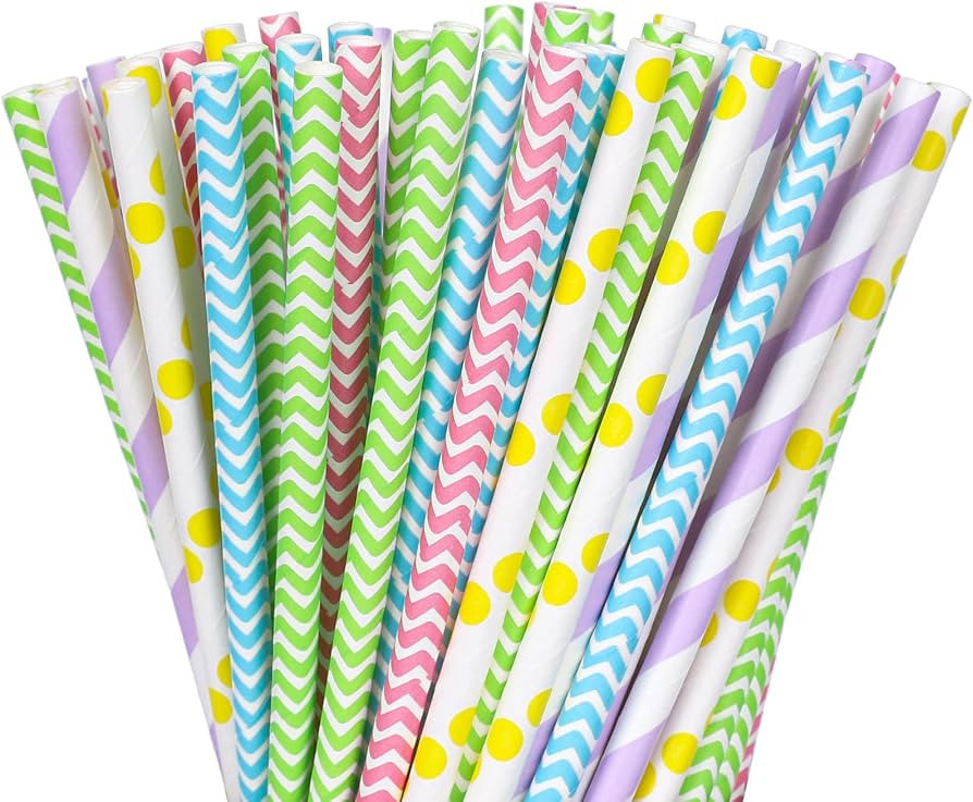 Whaline 5 Designs Easter Paper Straws 100Pcs Dot Wave Pattern Spring Disposable Paper Straws Purp... | Amazon (US)