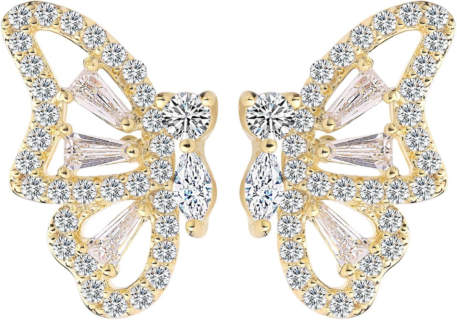 Butterfly Earrings for Women - CZ Pave Half Butterfly Stud Earrings for Girls - Small Butterfly E... | Amazon (US)