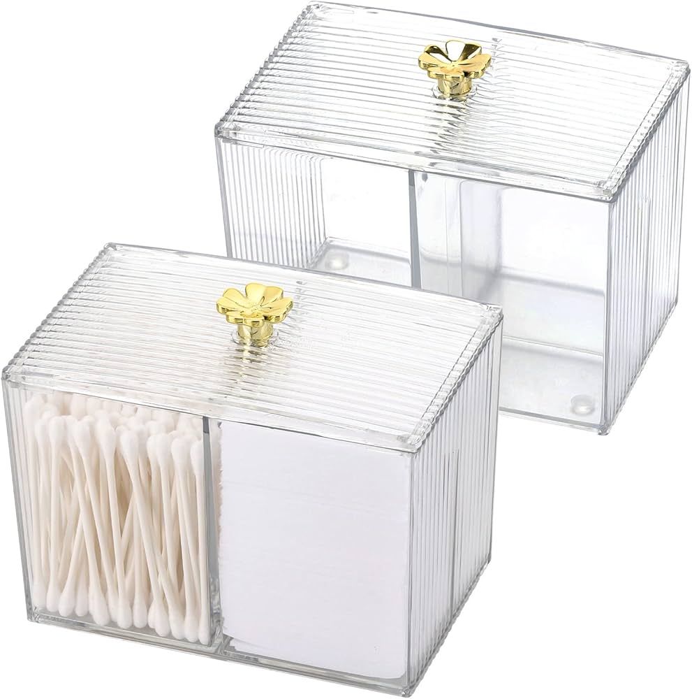 2PCS 2 Slot Qtip Holder Jar, Plastic Cotton Swab Dispenser Box with Lid Qtip Storage Box for Bath... | Amazon (US)