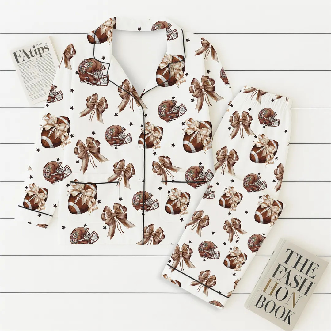 Coquette Floral Football and Bow Pajamas Set, Game Day Sleepwear, Preppy Football Homewear, Footb... | Etsy (US)