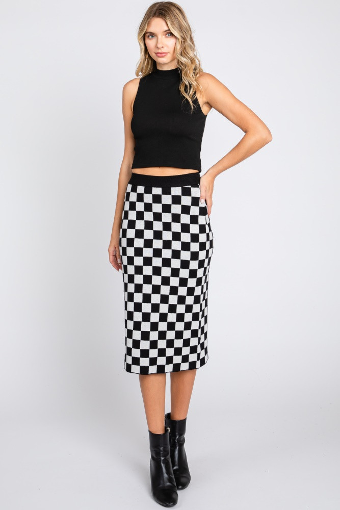 Black Checkered Knit Skirt | PinkBlush Maternity
