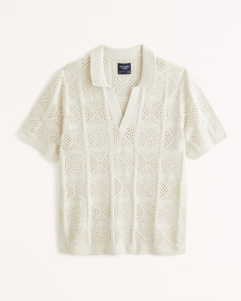 Exaggerated Johnny Collar Crochet Sweater Polo | Abercrombie & Fitch (US)