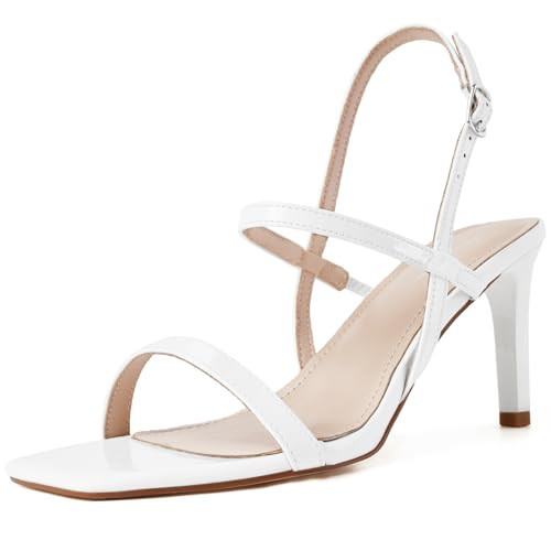 Mostrin White Heels for Women Strappy Stiletto High Heel Sandals Square Open Toe Heels Ankle Strap Sandals for Women Dressy Size 8.5 | Amazon (US)