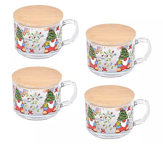 Temp-tations Seasonal Set of (4) 16-oz Glass Mugs with Lids - QVC.com | QVC