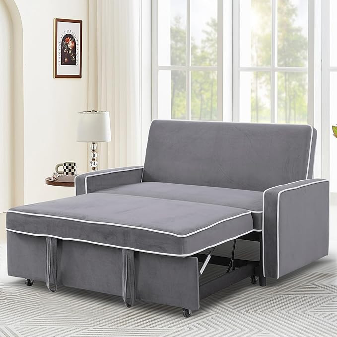 3-in-1 Convertible Sofa Sleeper Bed 2-Seat Loveseat Lounge with Adjustable Backrest, Flannel Pull... | Amazon (US)